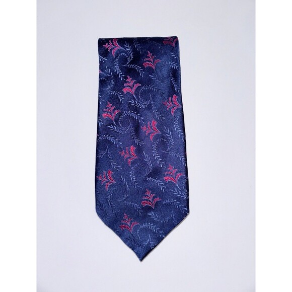 SMITHSONIAN Made in Italy 100% SILK Neck Tie Blue Red Floral Print - Picture 1 of 6